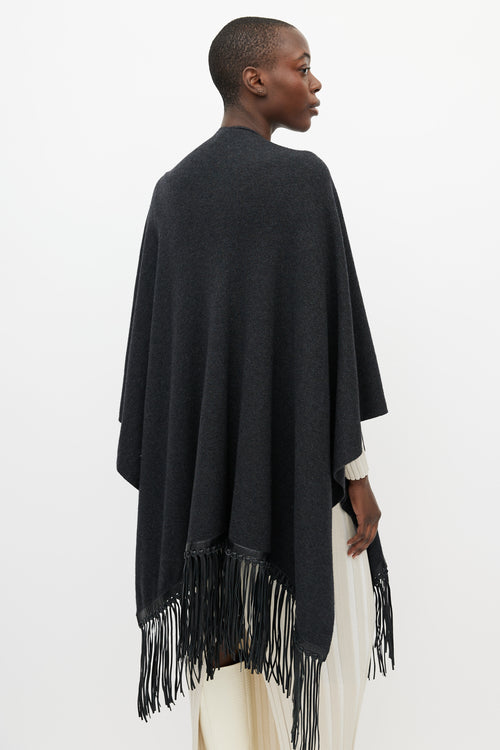 Vince Grey & Black Leather Fringe Shawl
