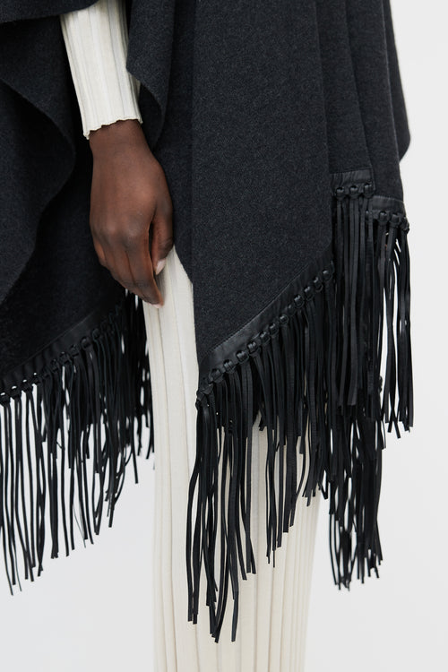 Vince Grey & Black Leather Fringe Shawl