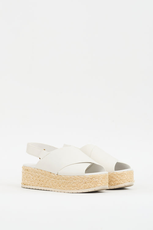 Vince White & Beige Leather Jesson Platform Espadrille