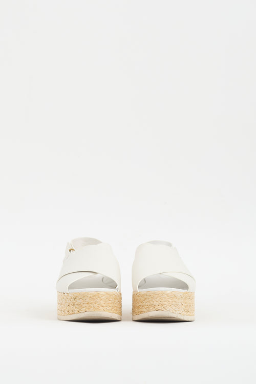 Vince White & Beige Leather Jesson Platform Espadrille