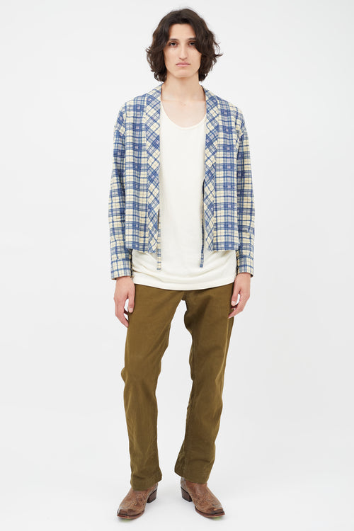 Visvim Cream & Blue Plaid Cardigan