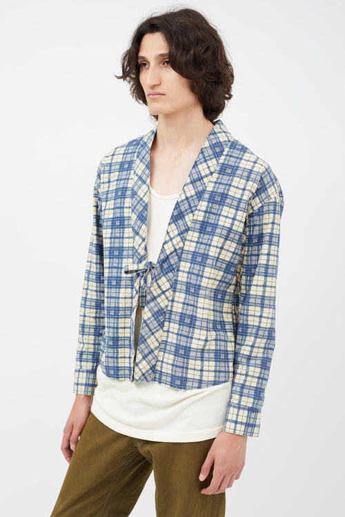 Visvim Cream & Blue Plaid Cardigan