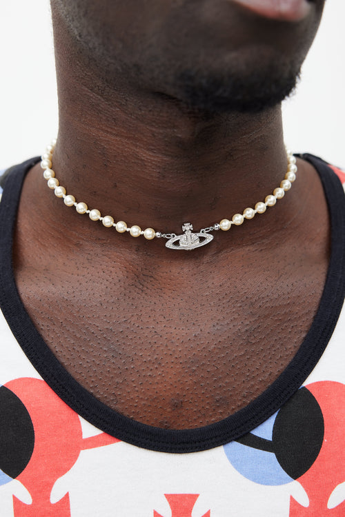 Vivienne Westwood Cream & Silver Pearl Crystal Orb Necklace