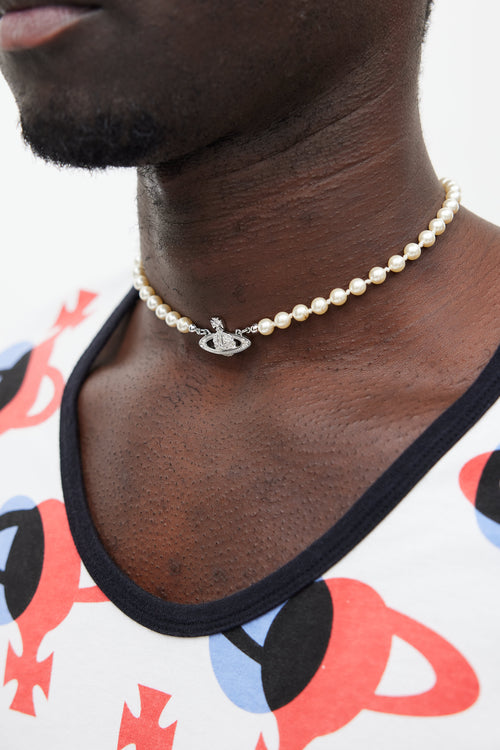 Vivienne Westwood Cream & Silver Pearl Crystal Orb Necklace