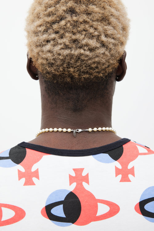 Vivienne Westwood Cream & Silver Pearl Crystal Orb Necklace