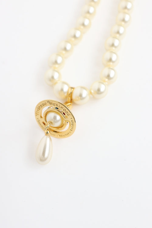 Vivienne Westwood Three Row Pearl Drop Choker Necklace