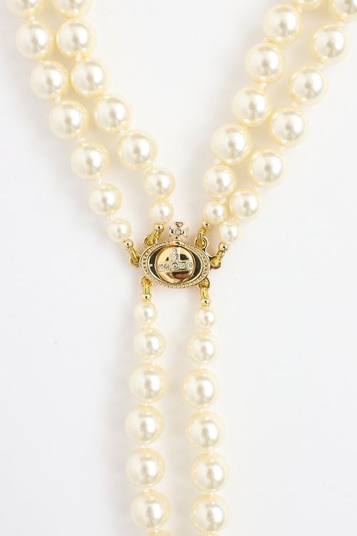 Vivienne Westwood Three Row Pearl Drop Choker Necklace