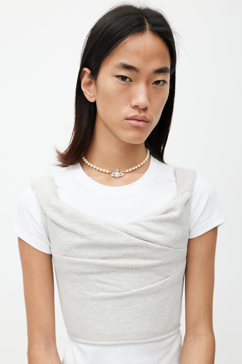 Vivienne Westwood Cream & Silver Pearl Crystal Orb Necklace