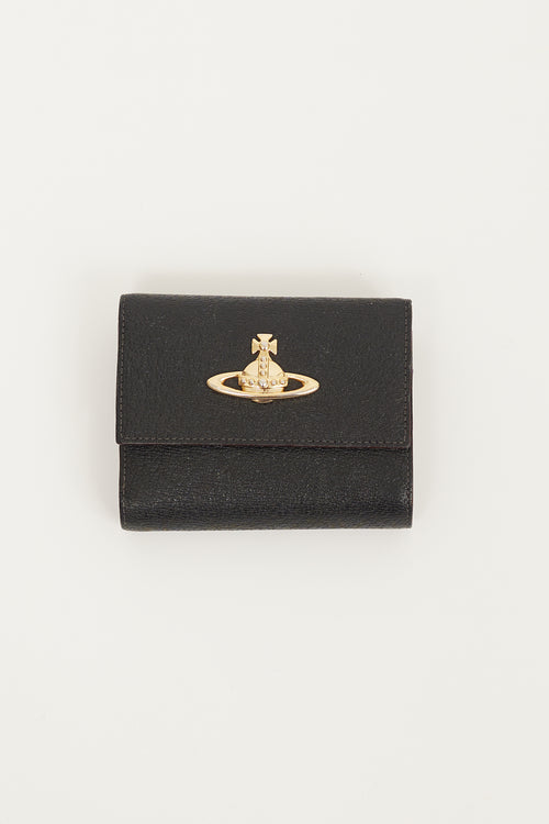 Vivienne Westwood Black & Gold Leather Trifold Wallet
