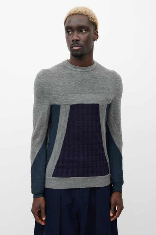 Wooyoungmi Grey & Navy Wool Knit Sweater
