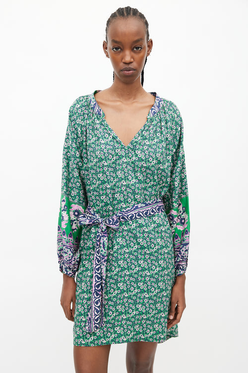 Xirena Green & Multicolour Floral Belted Dress