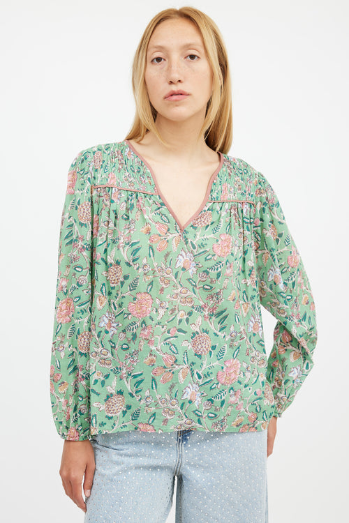 Xirena Green & Pink Floral Blouse
