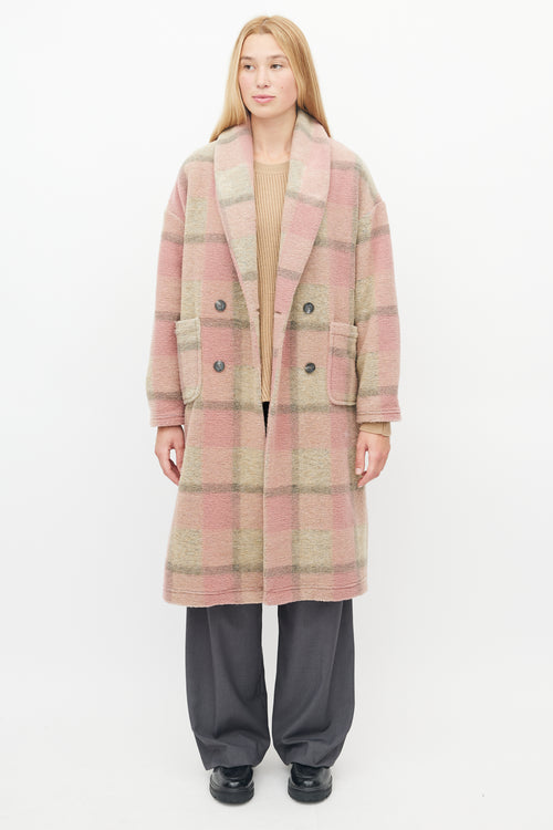Xirena Pink & Brown Plaid Shawl Coat