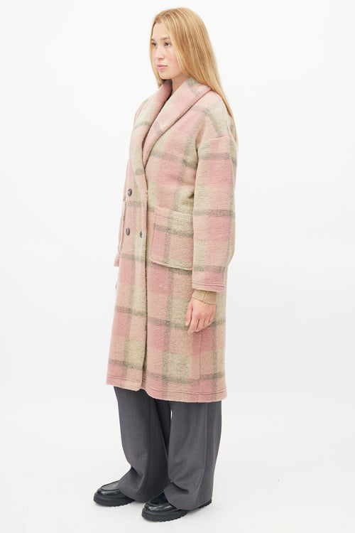 Xirena Pink & Brown Plaid Shawl Coat