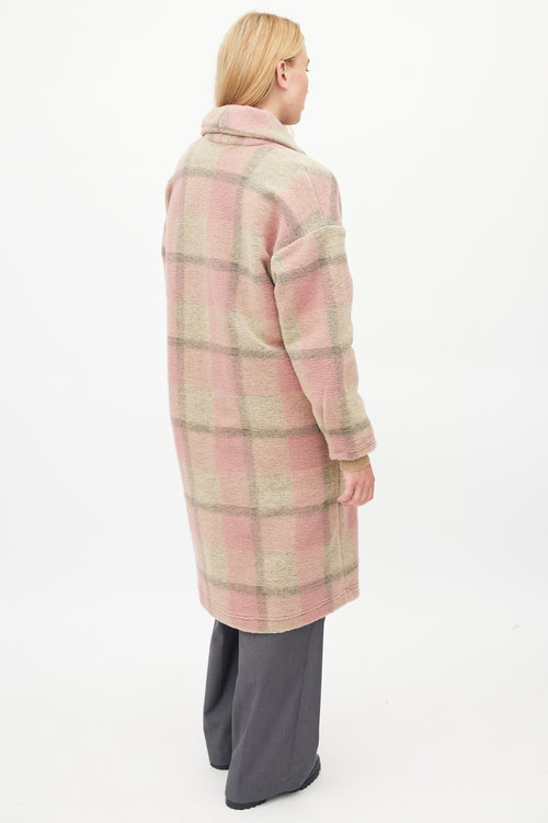 Xirena Pink & Brown Plaid Shawl Coat
