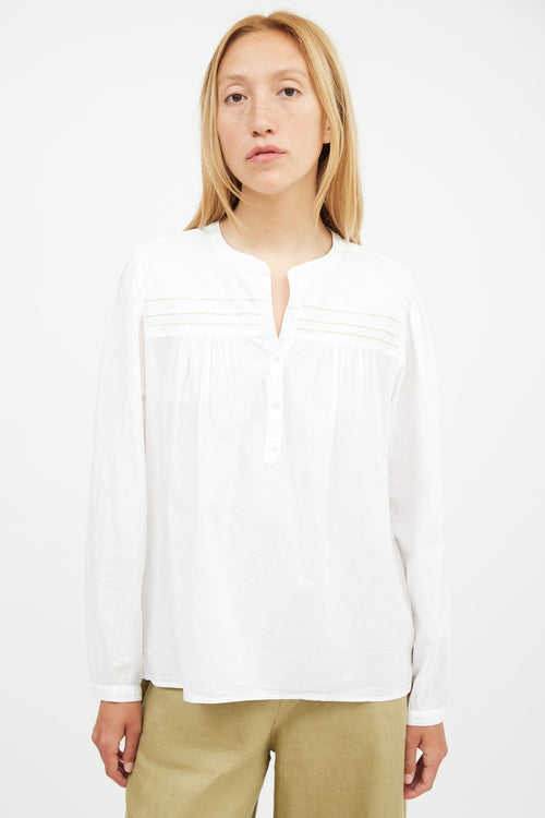 Xirena White & Brown Contrast Stitch Blouse