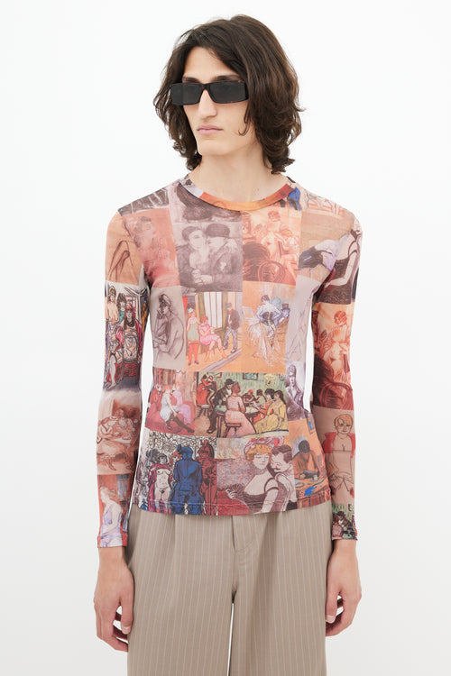Y-Project Beige & Multicolour Sheer Mesh Top