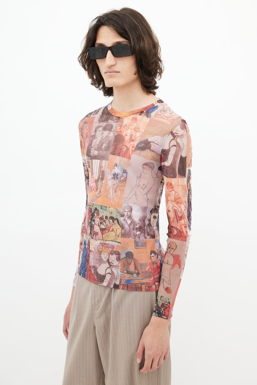 Y-Project Beige & Multicolour Sheer Mesh Top
