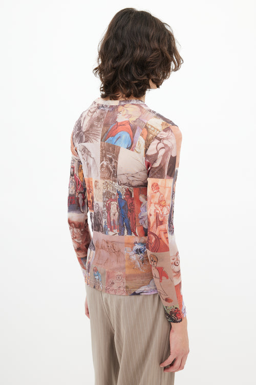 Y-Project Beige & Multicolour Sheer Mesh Top