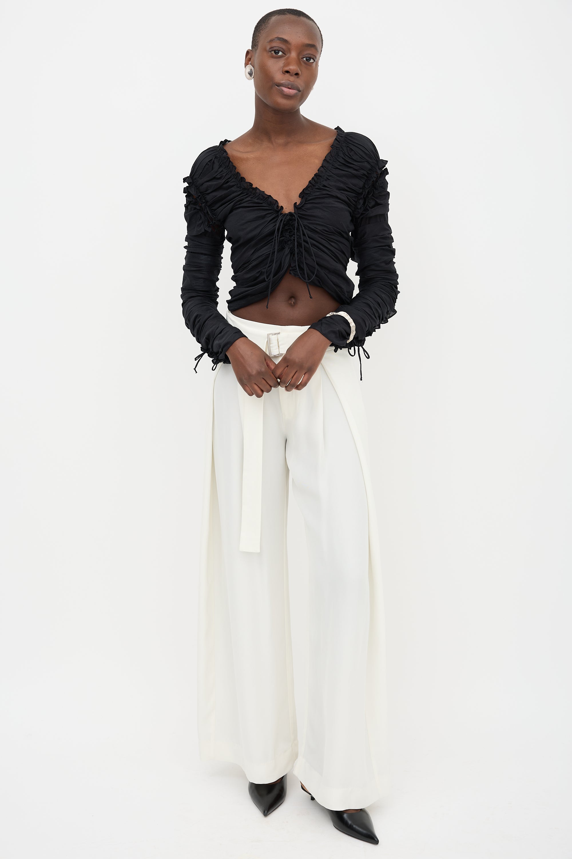 Saint Laurent Lace Up Ruched Top