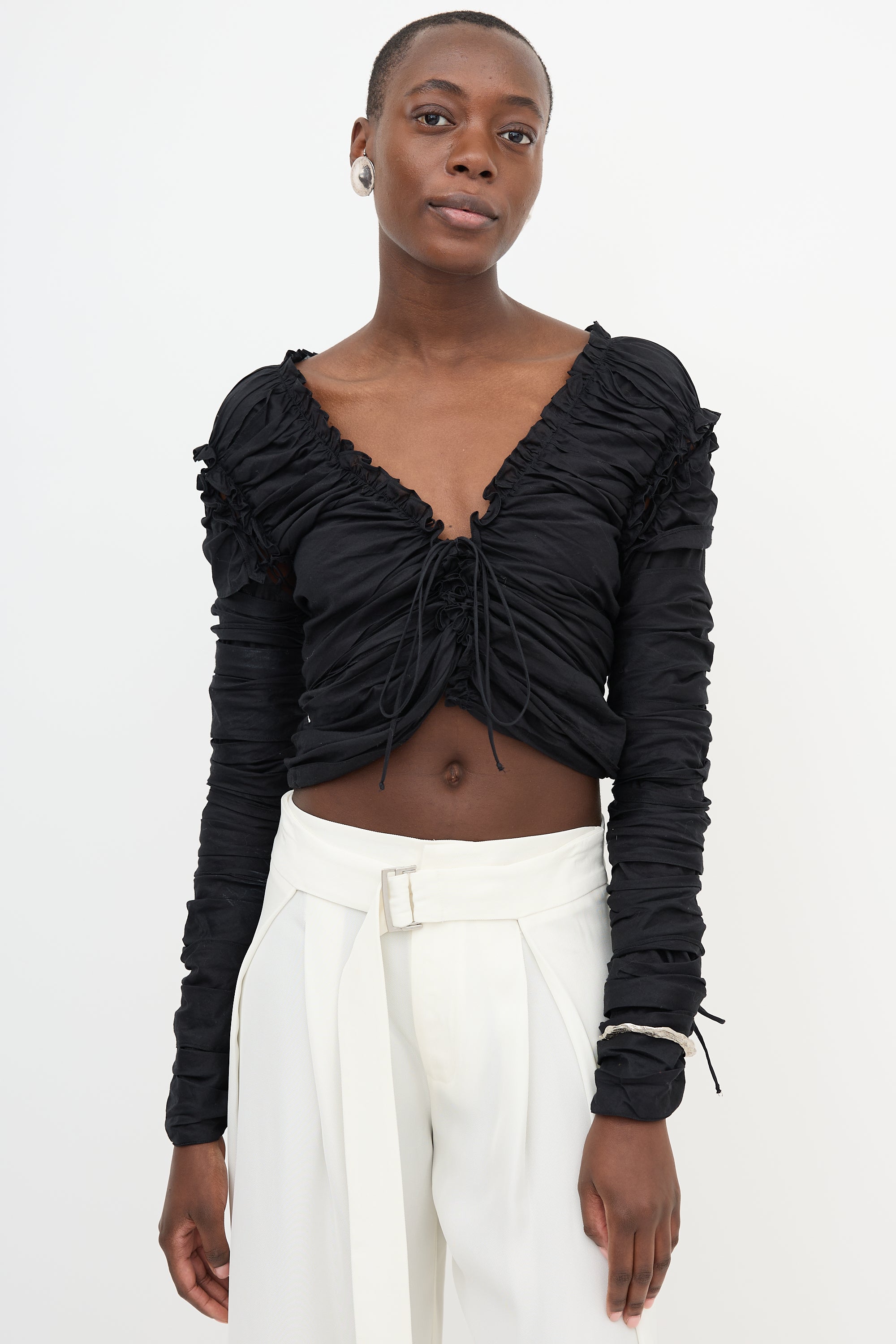 Saint Laurent Lace Up Ruched Top