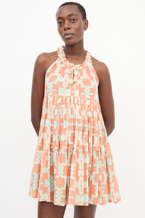 Yvonne S Orange & Teal Geo Print Dress