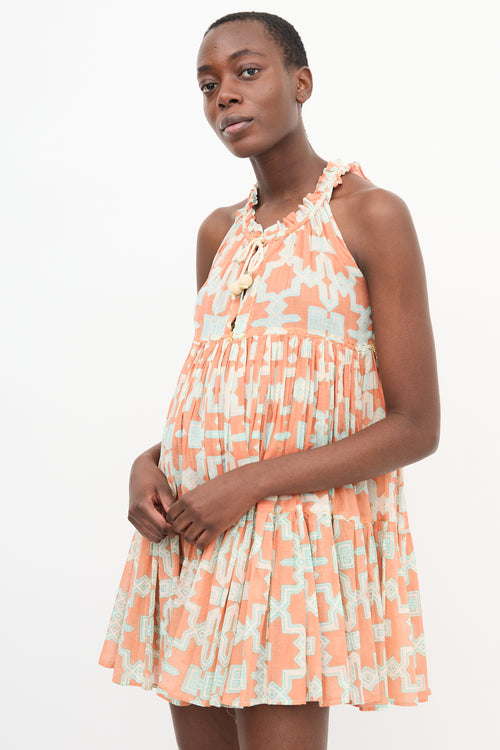 Yvonne S Orange & Teal Geo Print Dress