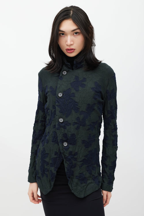 Y's Green & Navy Floral Knit Cardigan