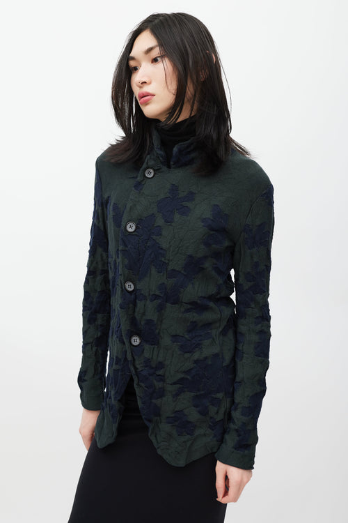 Y's Green & Navy Floral Knit Cardigan