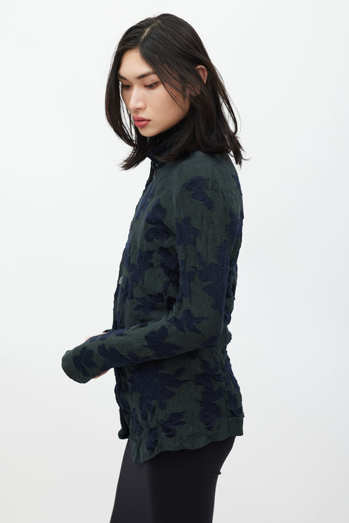Y's Green & Navy Floral Knit Cardigan