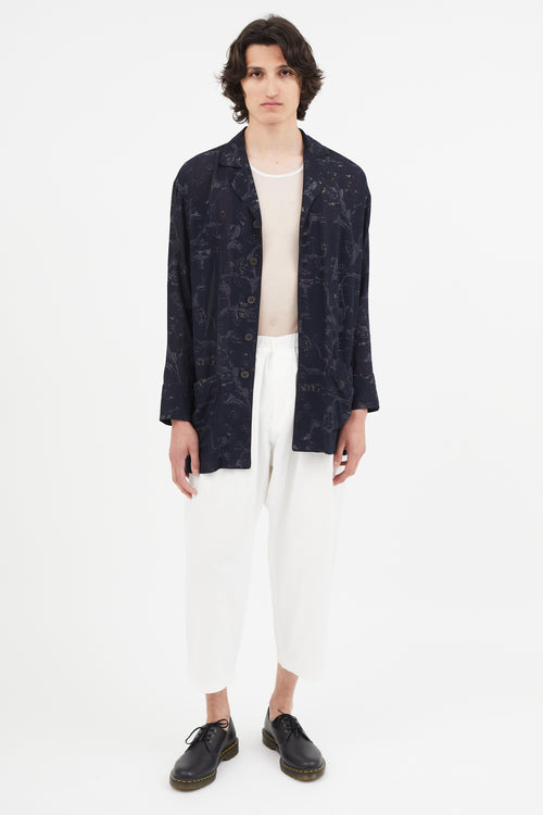 Y's Navy & Gold Metallic Floral Shirt Jacket