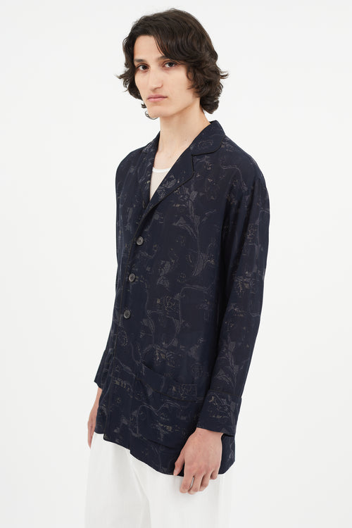 Y's Navy & Gold Metallic Floral Shirt Jacket