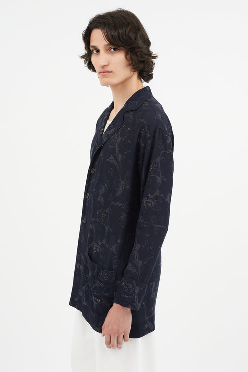 Y's Navy & Gold Metallic Floral Shirt Jacket
