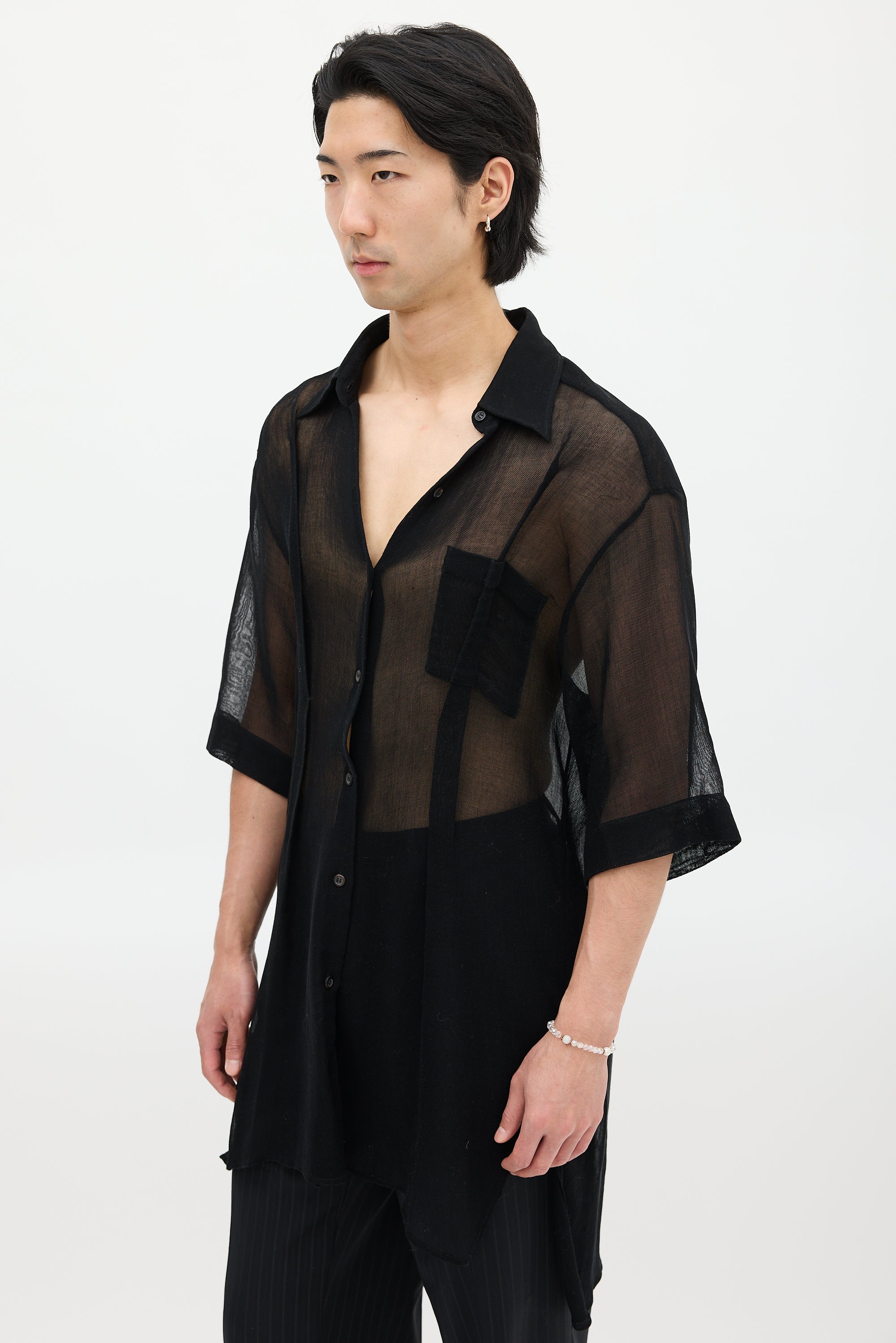 Yang Li Black Sheer Mesh Oversized Shirt