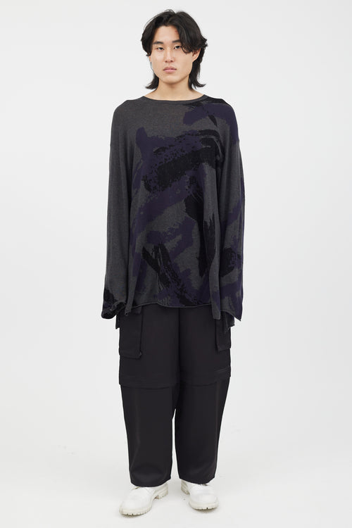 Yohji Yamamoto Grey Blue & Black Knit Sweater