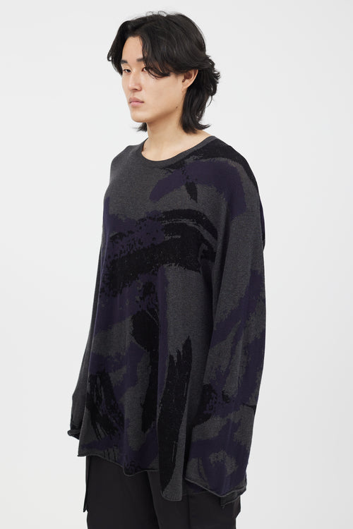 Yohji Yamamoto Grey Blue & Black Knit Sweater