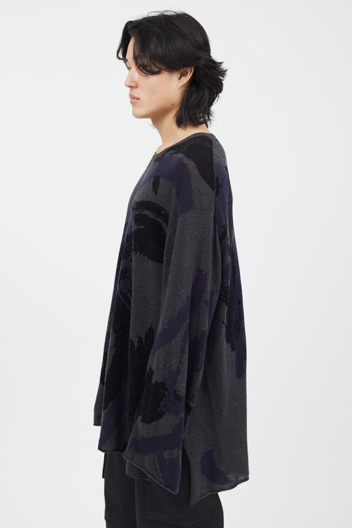 Yohji Yamamoto Grey Blue & Black Knit Sweater