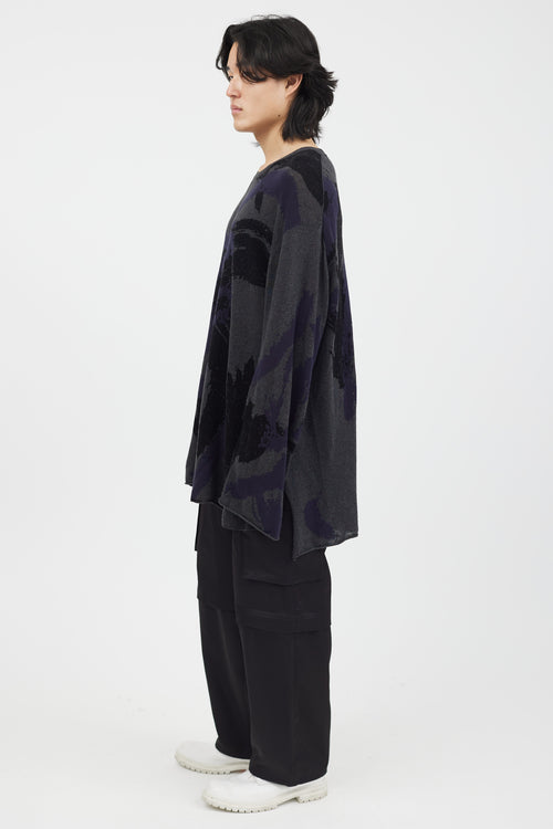 Yohji Yamamoto Grey Blue & Black Knit Sweater