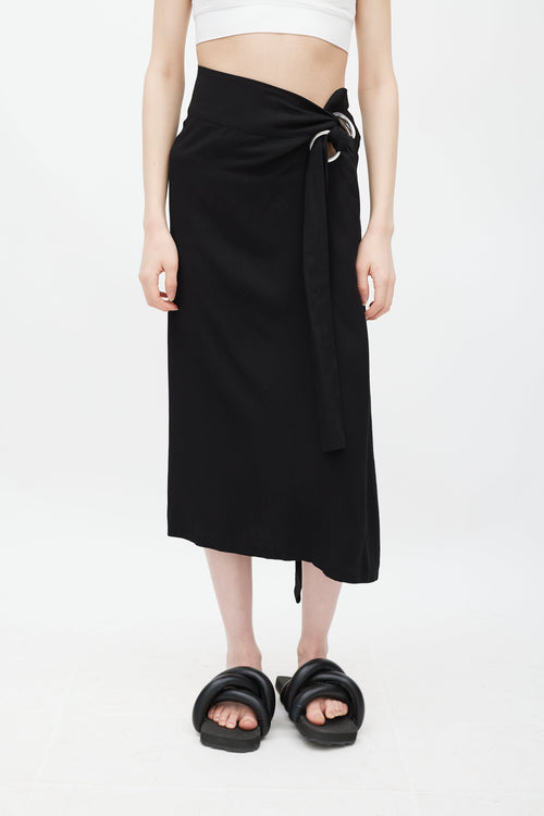 Yohji Yamamoto Black & Silver Eyelet Tie Skirt
