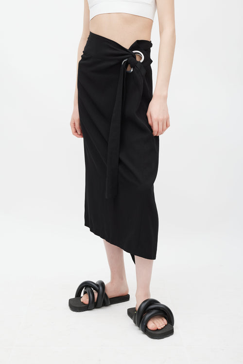 Yohji Yamamoto Black & Silver Eyelet Tie Skirt