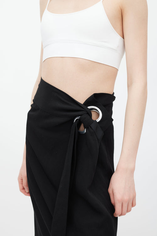 Yohji Yamamoto Black & Silver Eyelet Tie Skirt