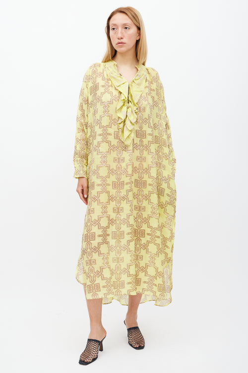 Yvonne S Yellow & Beige Geometric High Low Dress