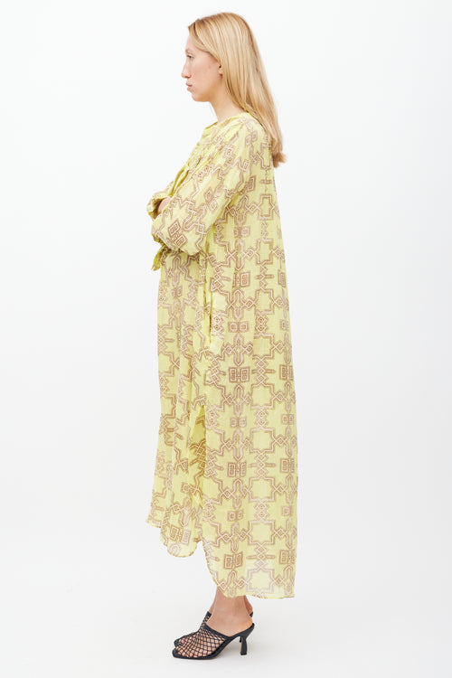 Yvonne S Yellow & Beige Geometric High Low Dress