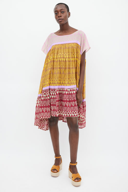Yvonne S Yellow & Multicolour Wind Geometric Tiered Dress