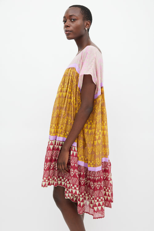 Yvonne S Yellow & Multicolour Wind Geometric Tiered Dress