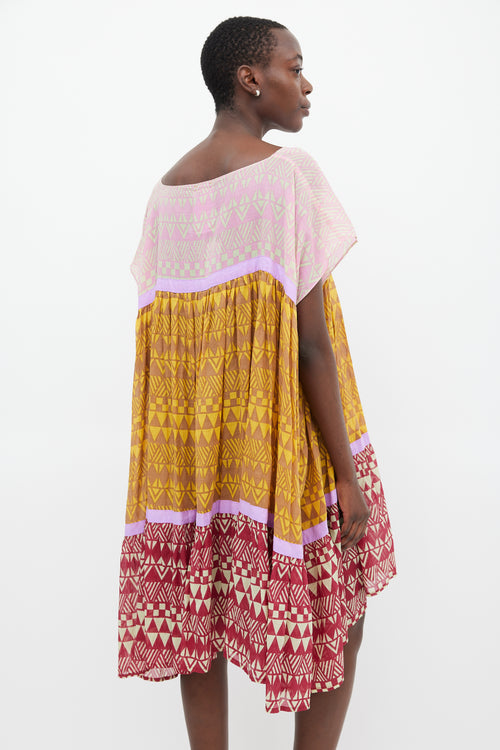 Yvonne S Yellow & Multicolour Wind Geometric Tiered Dress