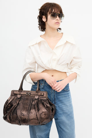 Zagliani Metallic Exotic Leather Bag