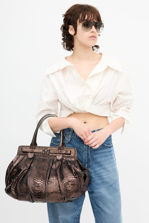 Zagliani Metallic Exotic Leather Bag