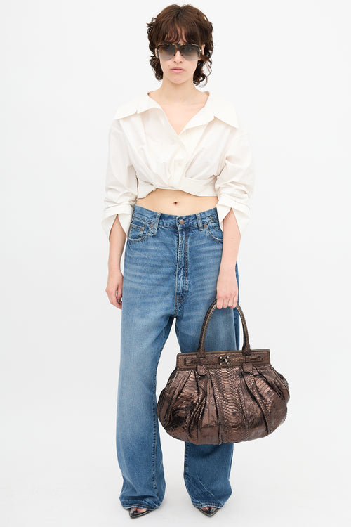 Zagliani Metallic Exotic Leather Bag