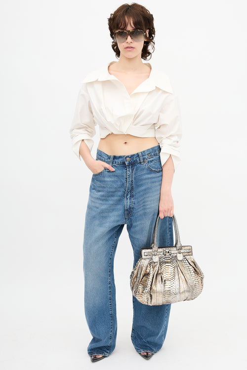 Zagliani Metallic Exotic Leather Bag